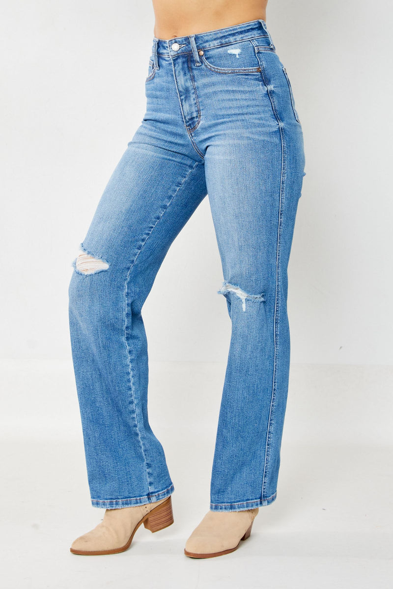 Judy Blue High Rise Control Top Distressed Straight Jeans