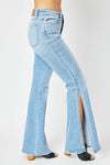 Judy Blue Mid Rise Raw Hem Slit Flare Jeans