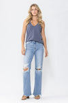 Judy Blue High Rise Light Wash Distressed 90's Straight Jeans