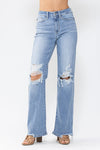 Judy Blue High Rise Light Wash Distressed 90's Straight Jeans