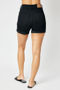 Judy Blue High Rise Tummy Control Black Cuffed Shorts