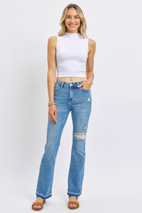 Judy Blue Mid Rise Destroyed Release Hem Bootcut Jeans