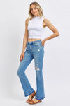 Judy Blue Mid Rise Destroyed Release Hem Bootcut Jeans