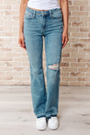 Judy Blue Mid Rise Destroyed Release Hem Bootcut Jeans