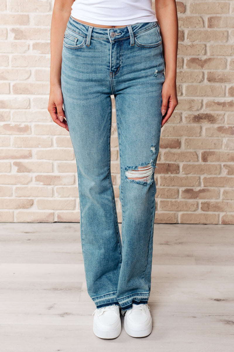 Judy Blue Mid Rise Destroyed Release Hem Bootcut Jeans