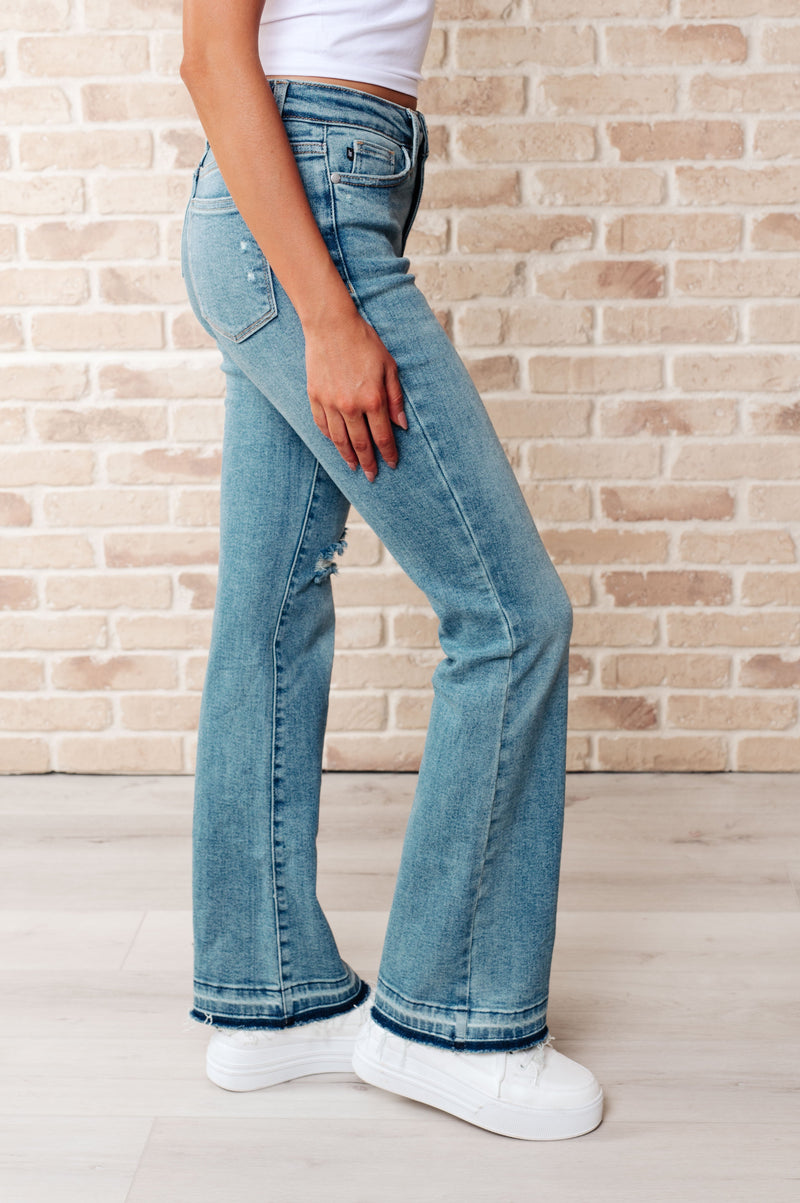 Judy Blue Mid Rise Destroyed Release Hem Bootcut Jeans