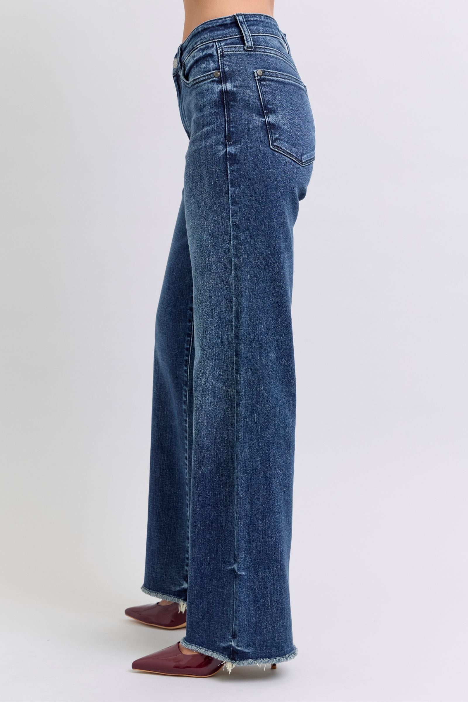 Judy Blue Mid Rise Vintage Wash Wide Leg Jeans