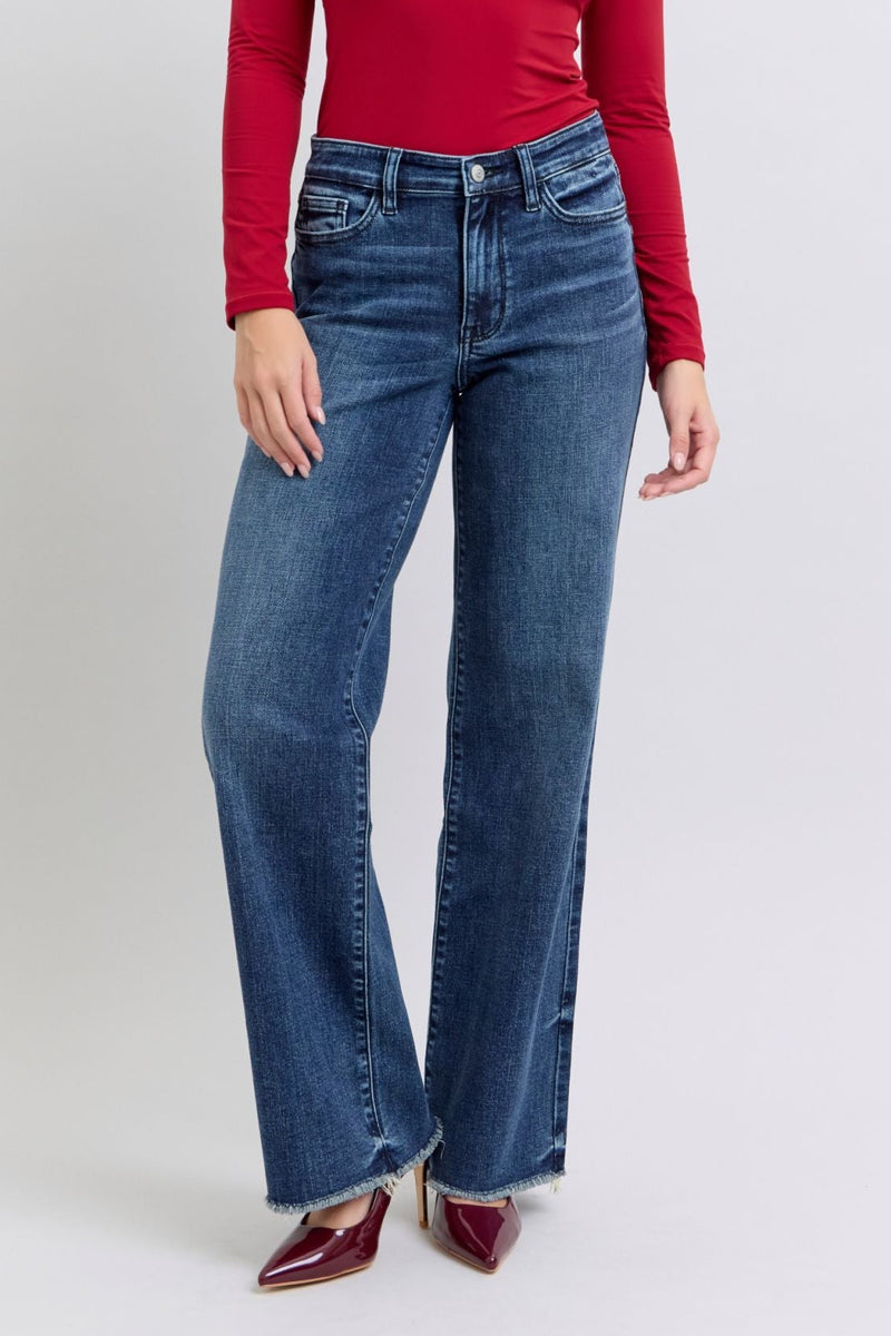 Judy Blue Mid Rise Vintage Wash Wide Leg Jeans