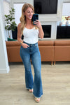 Judy Blue High Rise Control Top Frayed Hem Flare Jeans