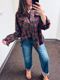 Easel Plaid Washed Cotton Button Down Shirt - Navy
