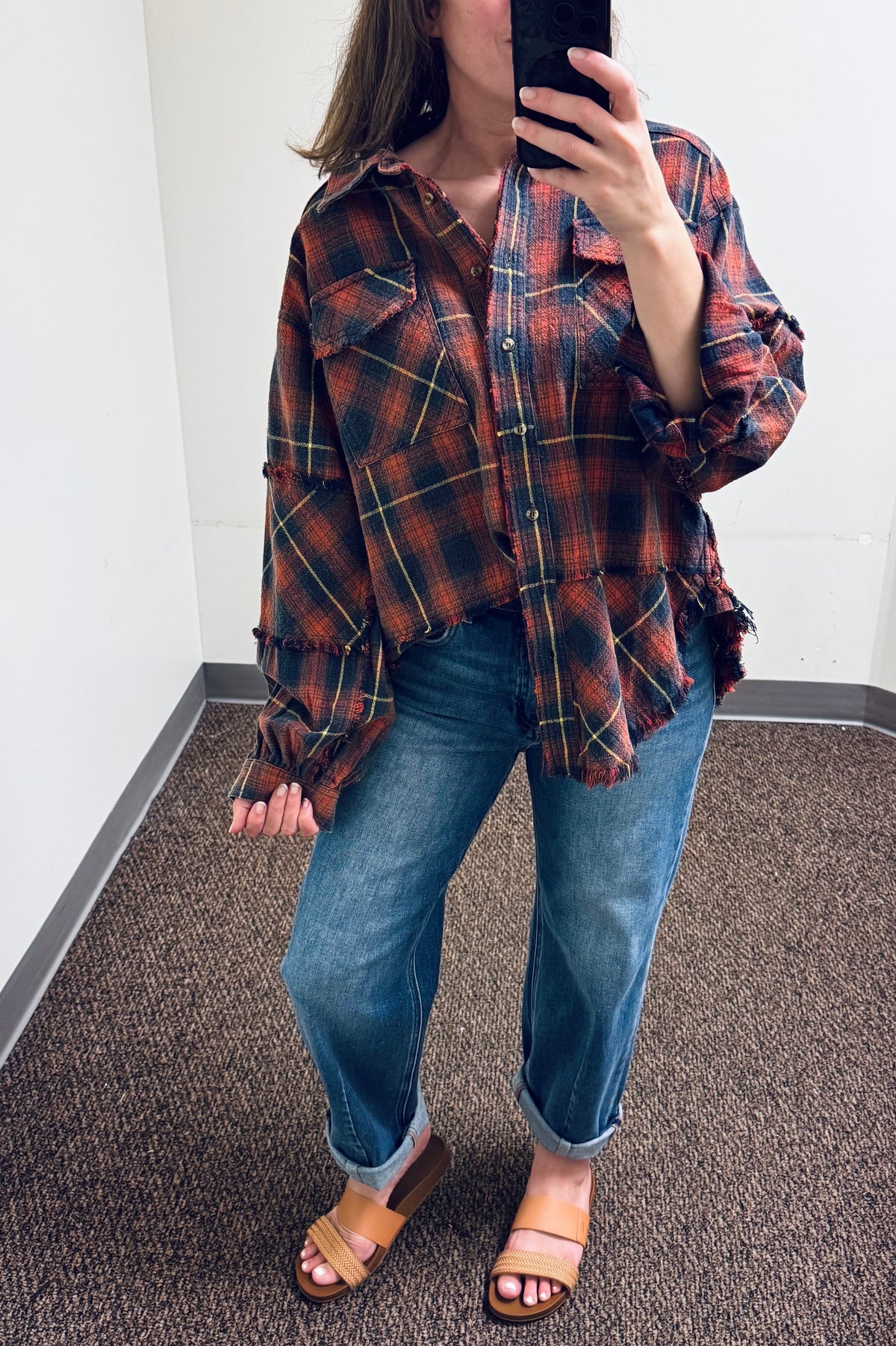Easel Plaid Washed Cotton Button Down Shirt - Navy