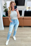 Judy Blue High Rise Patch Pocket Destroyed Boyfriend Jeans