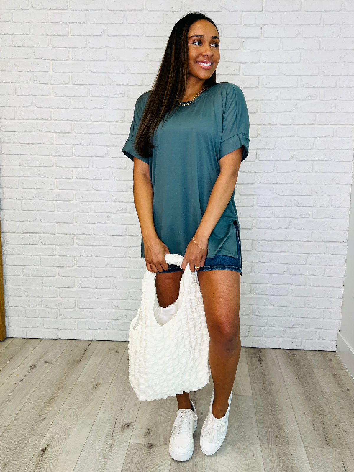 Zenana All Day Casual Top & Biker Shorts Set - Ash Jade