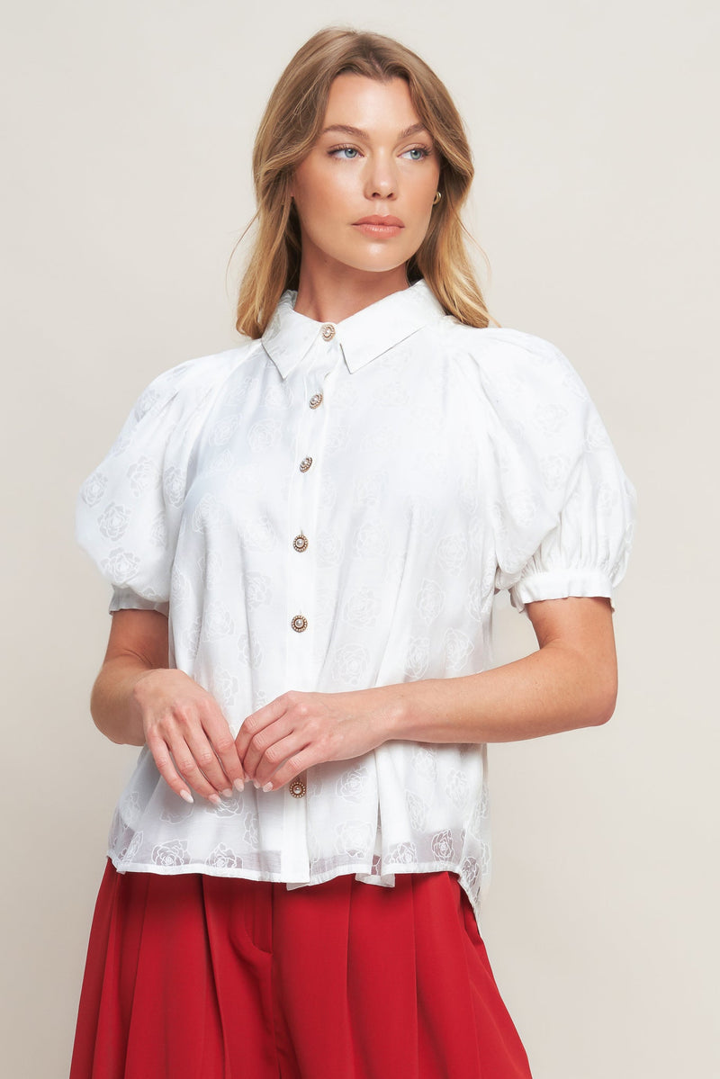 Flying Tomato Vineyard Stroll Ivory Woven Button-Down Blouse 