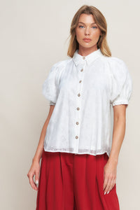 Flying Tomato Vineyard Stroll Ivory Woven Button-Down Blouse 