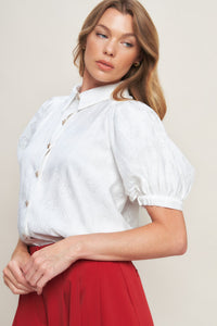 Flying Tomato Vineyard Stroll Ivory Woven Button-Down Blouse 