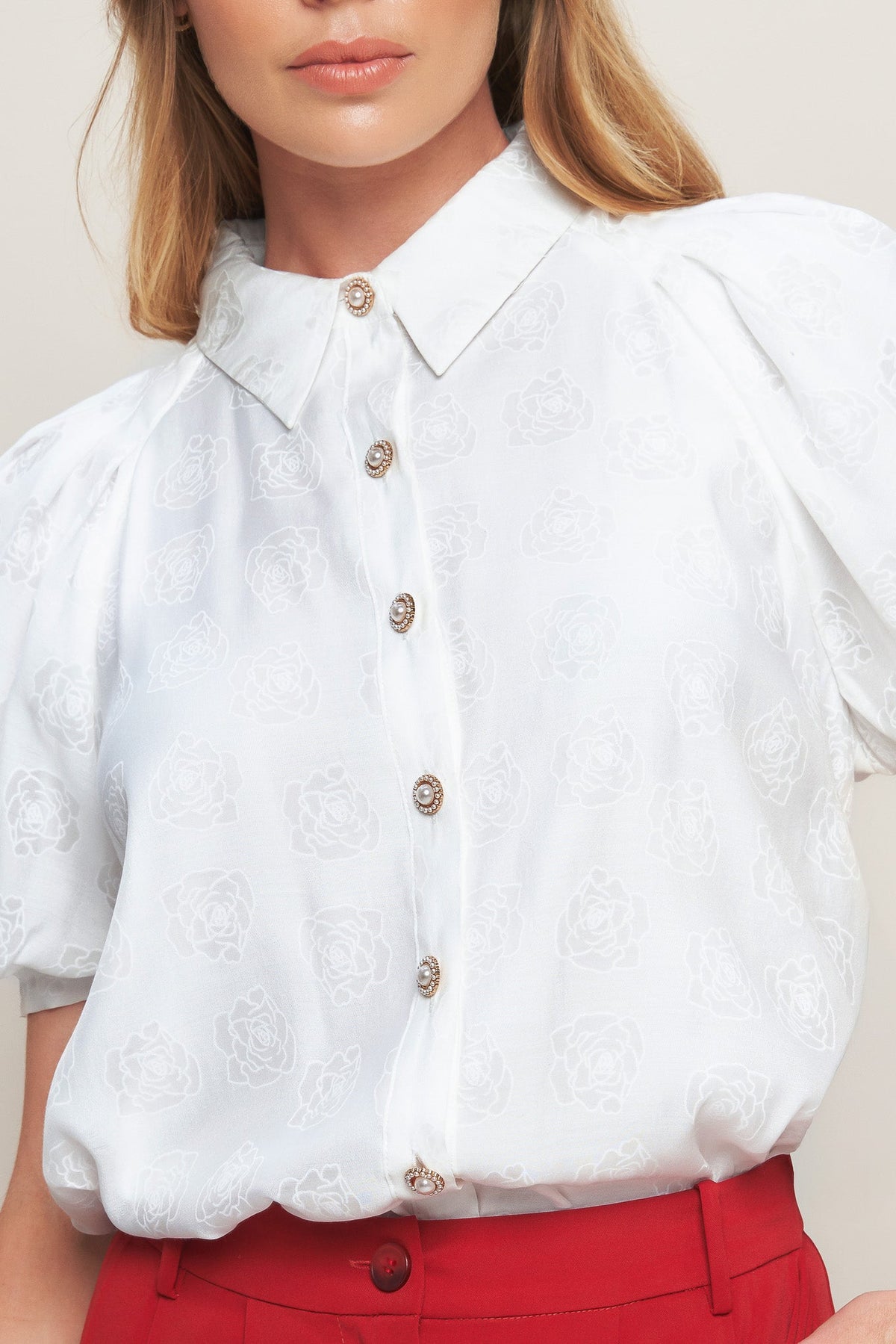 Flying Tomato Vineyard Stroll Ivory Woven Button-Down Blouse 