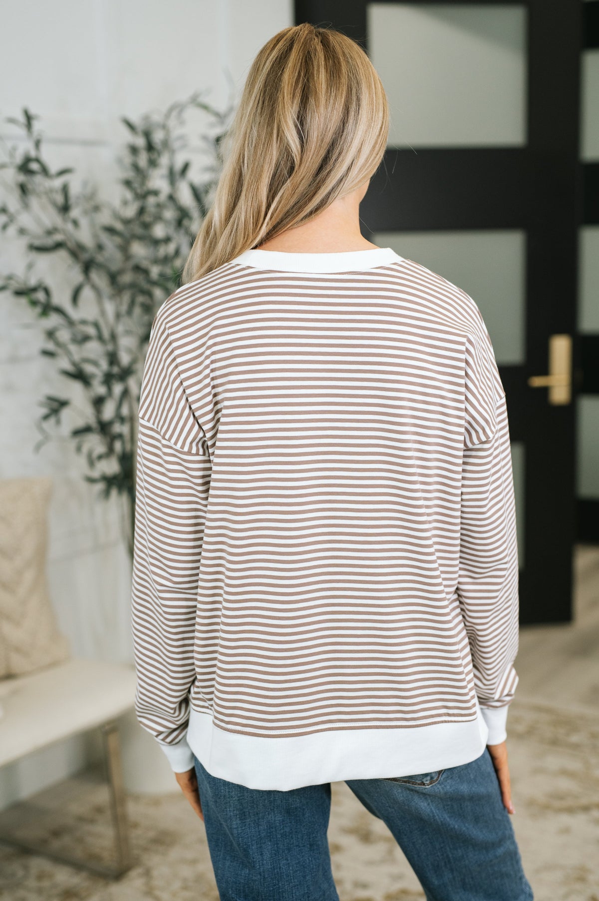 Zenana Mocha Stripe Jersey Knit Pullover