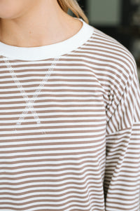 Zenana Mocha Stripe Jersey Knit Pullover