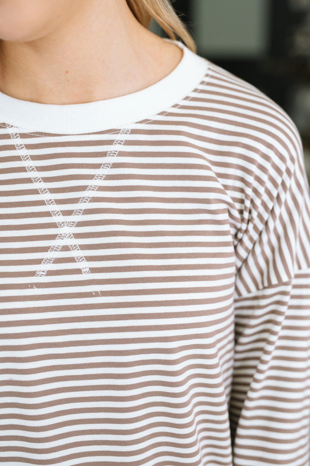 Zenana Mocha Stripe Jersey Knit Pullover