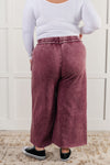 Acid Wash Fleece Wide Leg Cropped Sweatpants - Eggplant