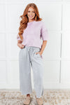 Acid Wash Fleece Wide Leg Cropped Sweatpants - Light Grey