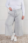 Acid Wash Fleece Wide Leg Cropped Sweatpants - Light Grey