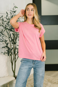 Zenana Basic Rolled Sleeve Tee in Heather Fuchsia