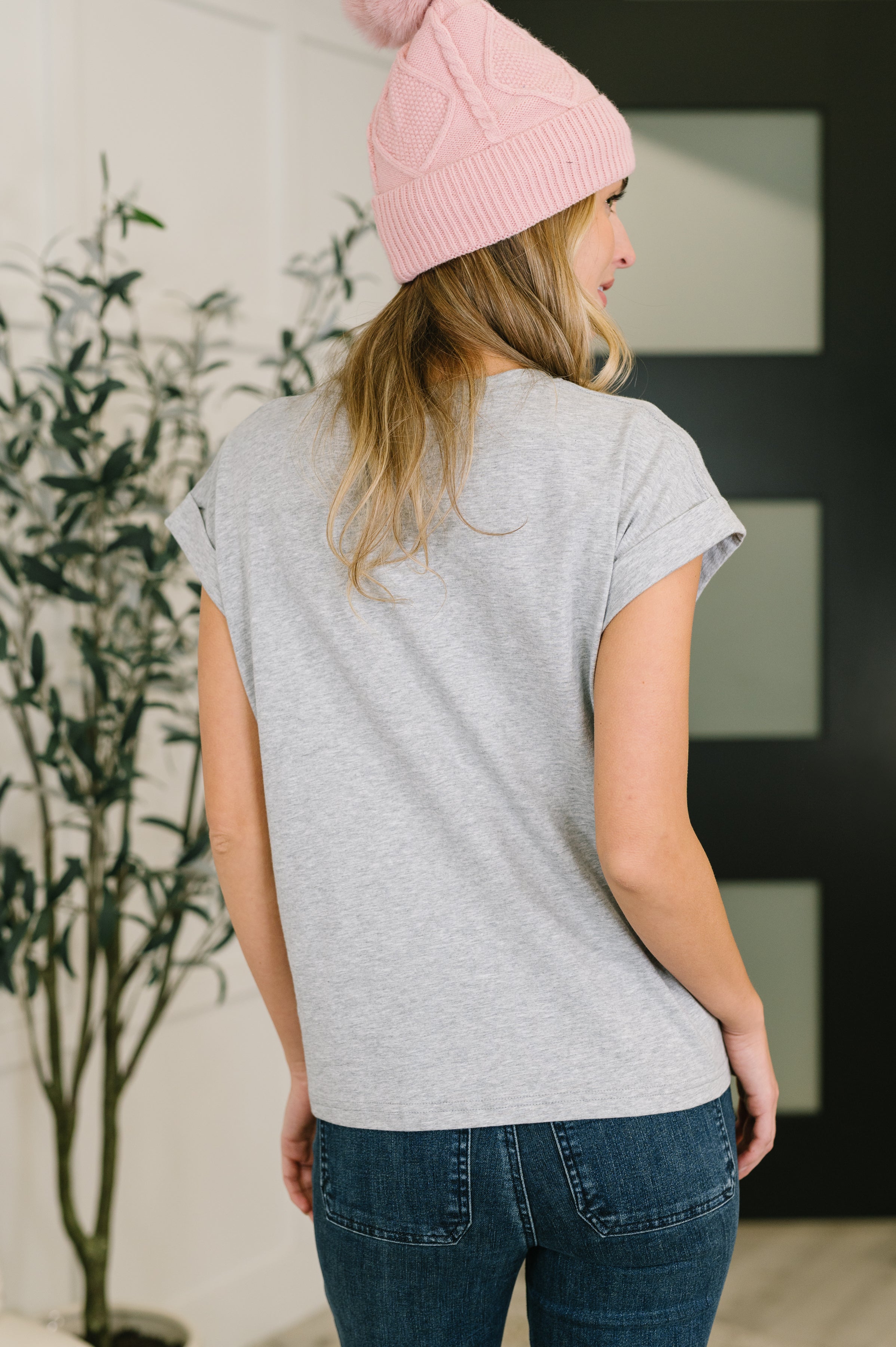 Basic Rolled Sleeve Tee in Heather Grey