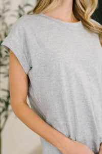 Basic Rolled Sleeve Tee in Heather Grey