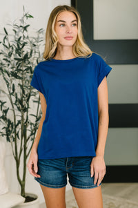 Basic Rolled Sleeve Tee in Light Navy