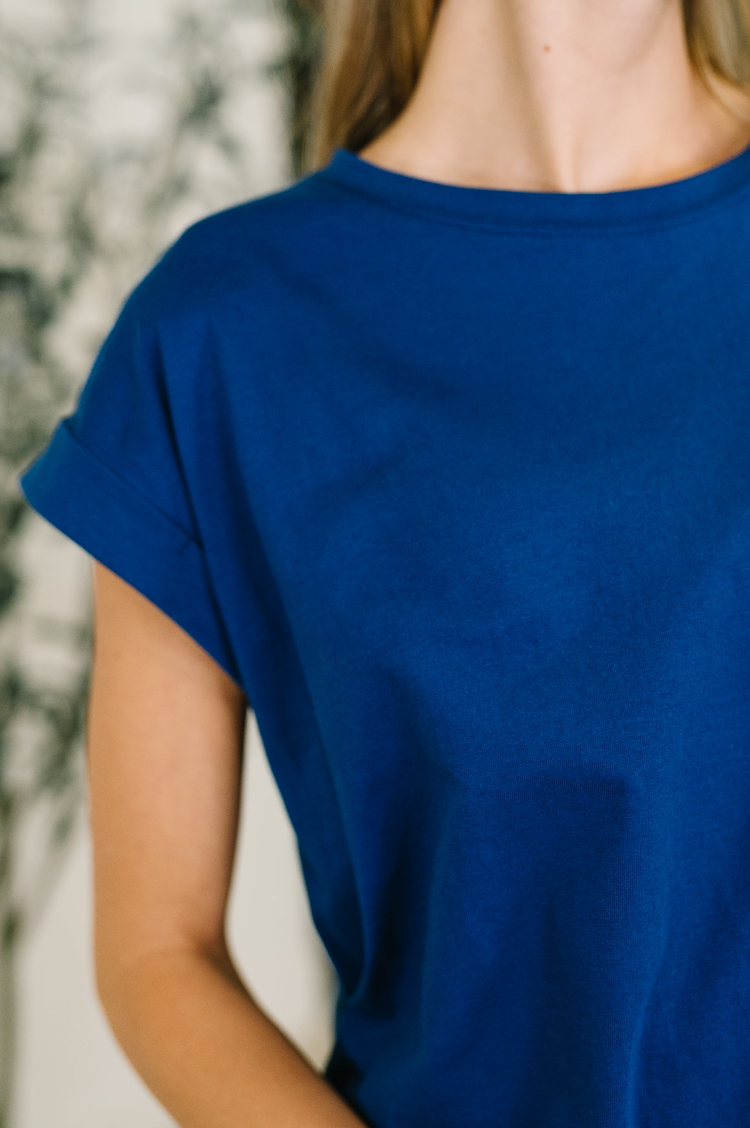 Basic Rolled Sleeve Tee in Light Navy