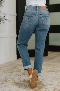 Judy Blue Mid Rise Boyfriend Classic Cuffed Jeans