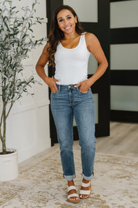 Judy Blue Mid Rise Boyfriend Classic Cuffed Jeans