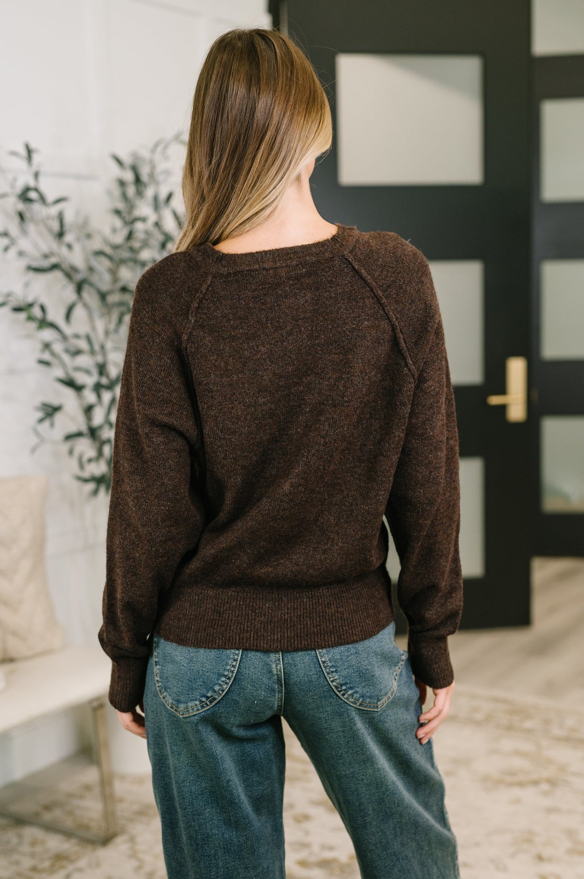 Zenana Henley Brushed Pullover Sweater in Dark Brown