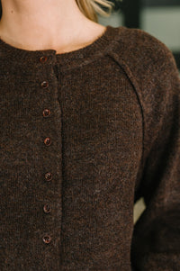 Zenana Henley Brushed Pullover Sweater in Dark Brown