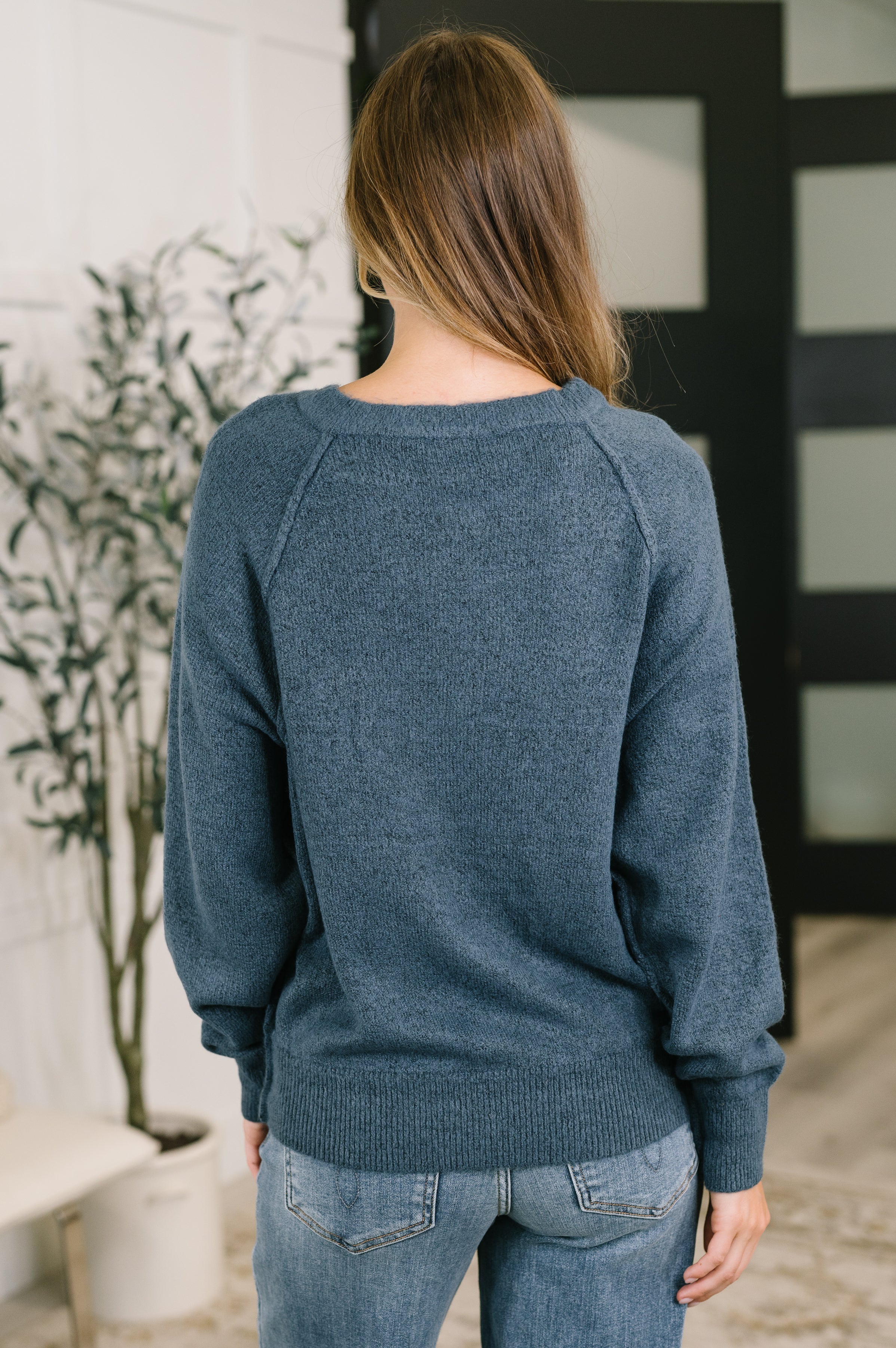 Henley Brushed Pullover Sweater in Dusty Blue