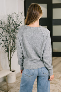Zenana Henley Brushed Pullover Sweater in Grey