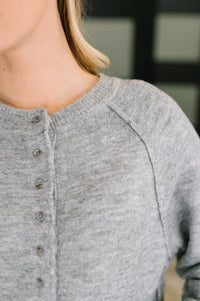 Zenana Henley Brushed Pullover Sweater in Grey