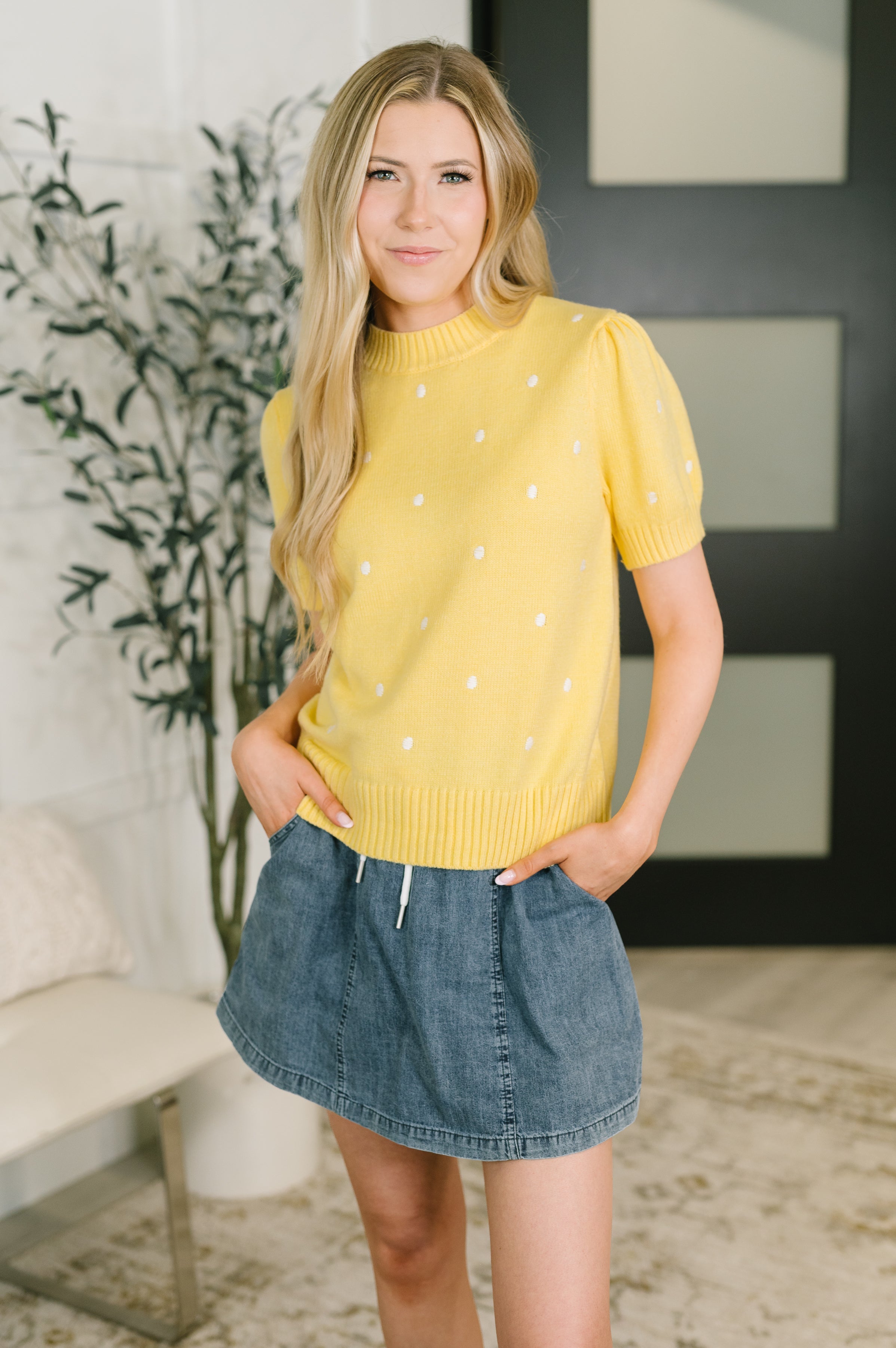 Sunshine and Polka Dots Sweater Knit Top