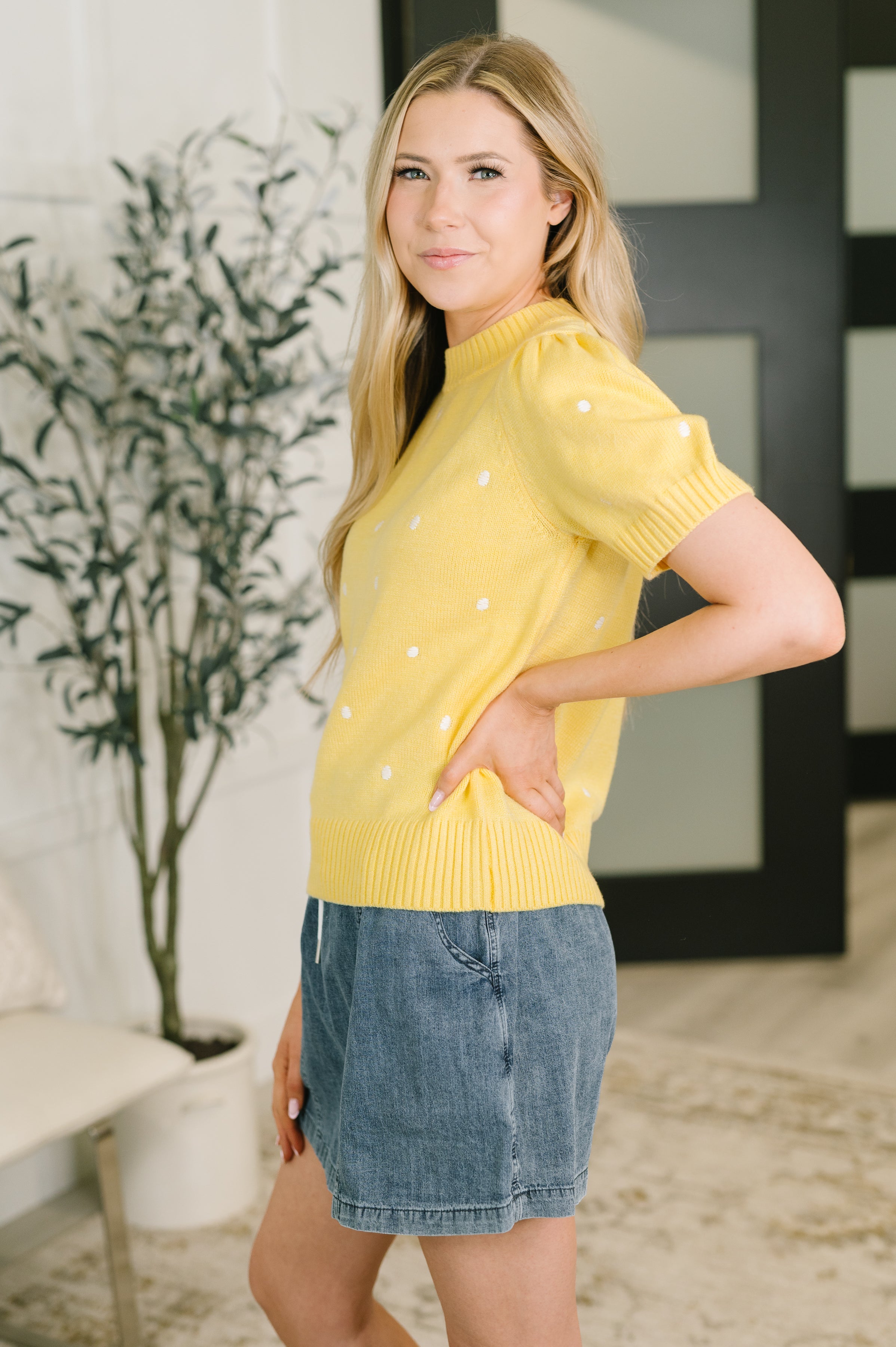 Sunshine and Polka Dots Sweater Knit Top