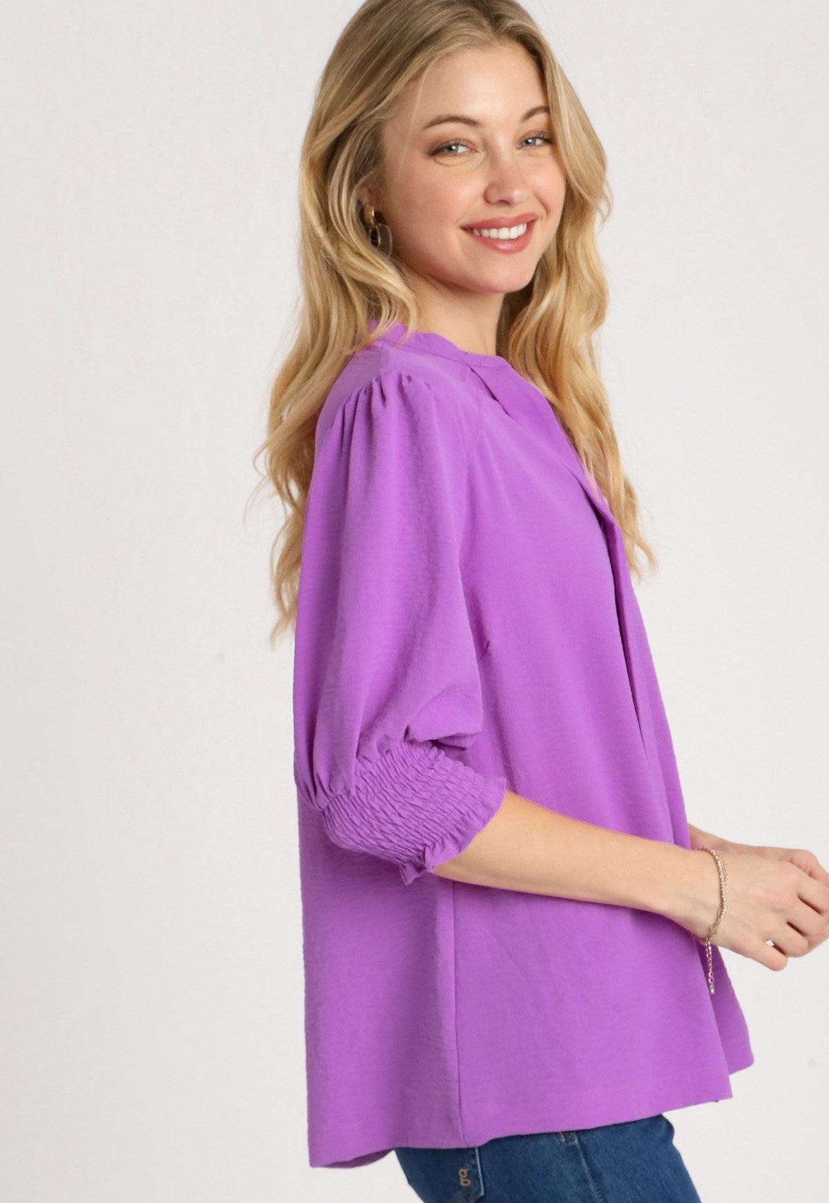 Orchid Smocked Cuffed Sleeve Blouse