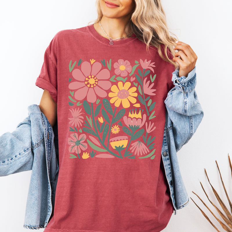 Boho Floral Vintage Wildflowers Comfort Colors Graphic T-Shirt
