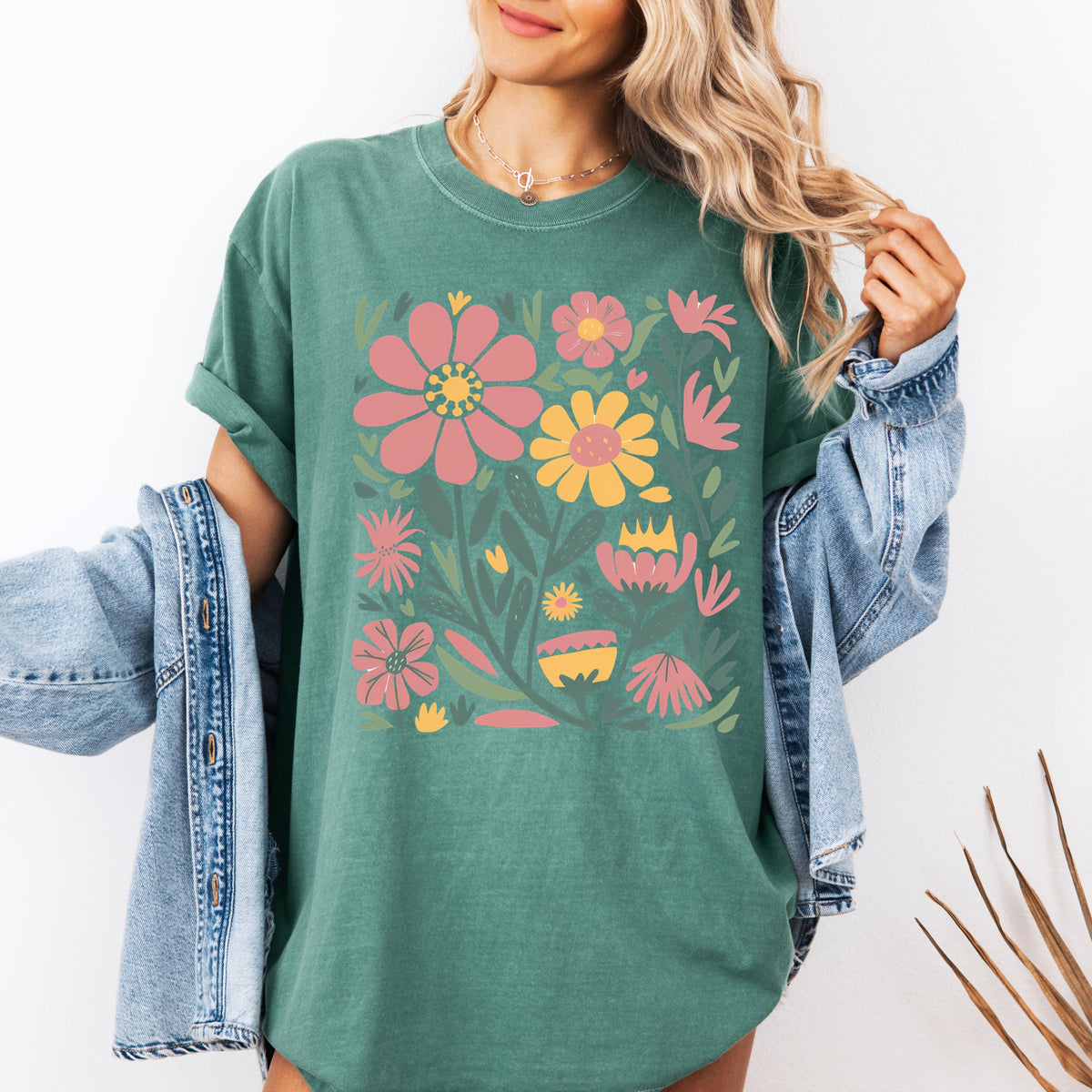 Boho Floral Vintage Wildflowers Comfort Colors Graphic T-Shirt