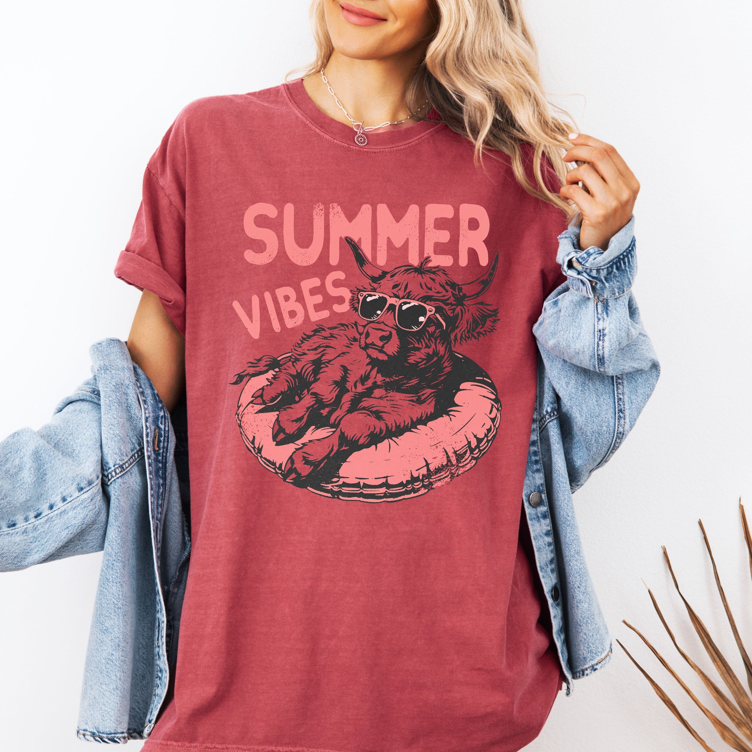 Summer Vibes Highland Cow Comfort Colors Graphic T-Shirt