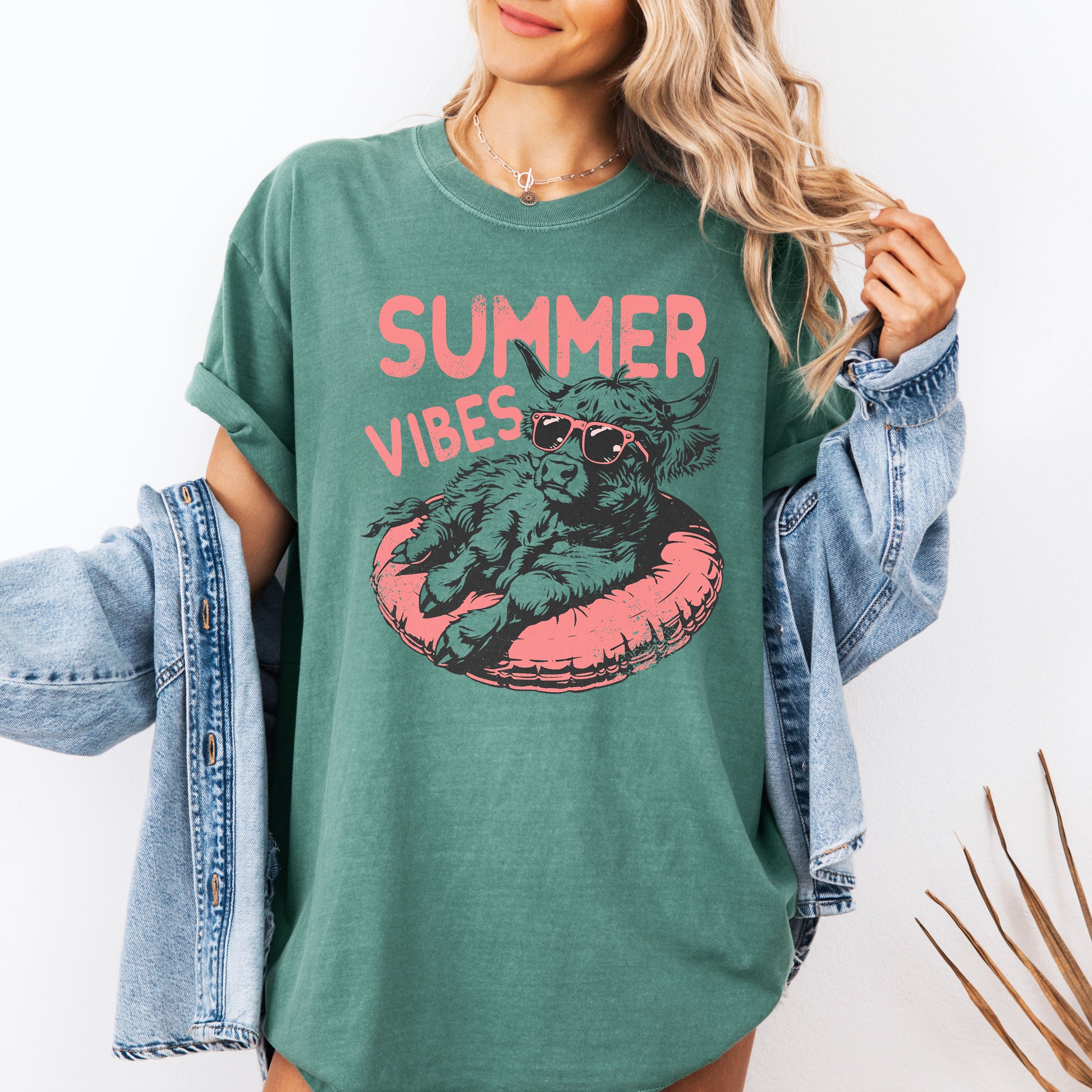 Summer Vibes Highland Cow Comfort Colors Graphic T-Shirt