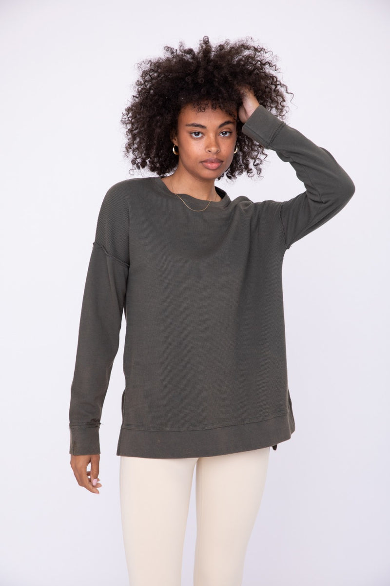 Olive Waffle Knit Pullover