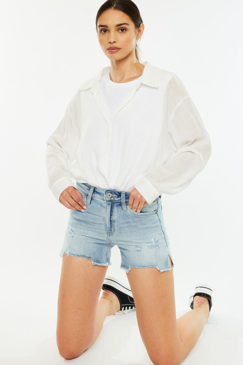 Kancan Hazel High Rise Side Slit Denim Shorts