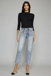 Kancan High Rise Button Fly Raw Hem Cropped Straight Jeans