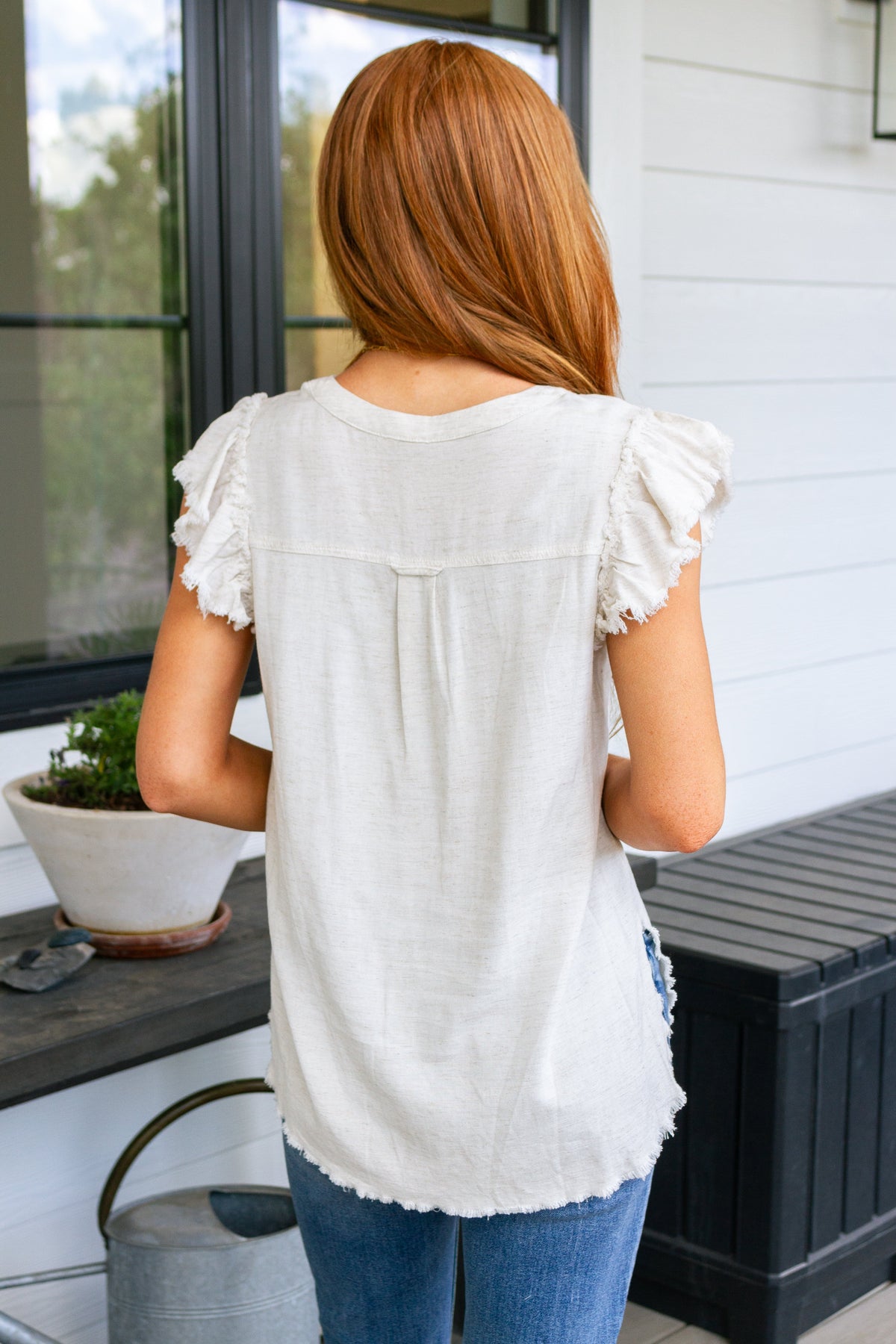 Keep Me Posted Ruffle Detail Linen Blouse